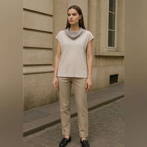 Fabiana Filippi Beige Cowl Neck Luxury Italian Silk Blend Top Size 42/S